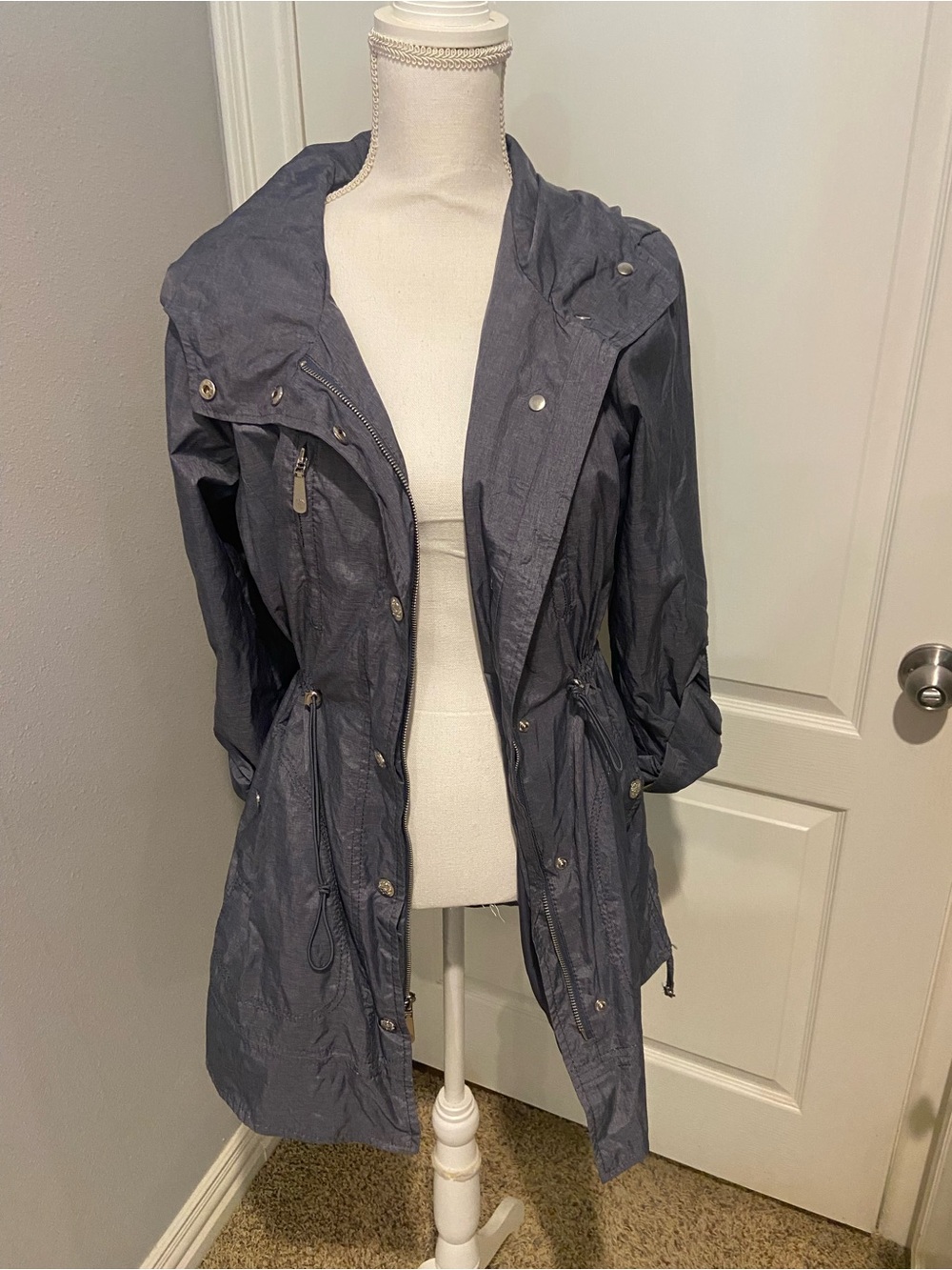 Vince Camuto Navy Hooded Trench Coat